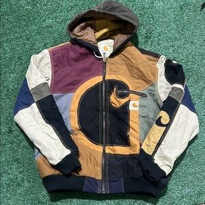 Carhartt Patchwork Hooded Zip Jacket — Multicolor Sz XL